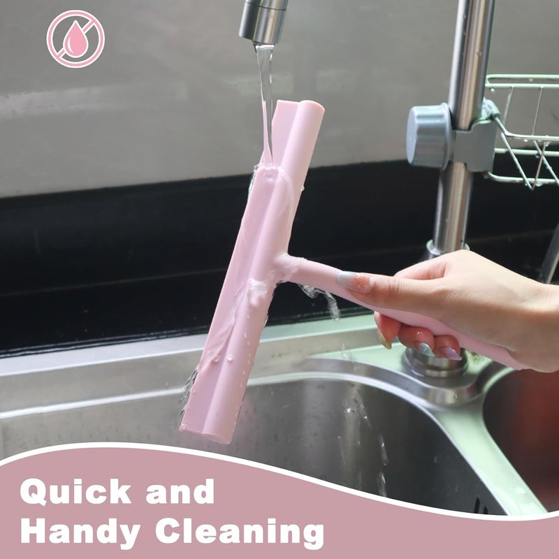 DEOFUXT Squeegee for Shower Glass Doors, Resilient Loop - No-Drill & Adhesive Hook, Silicone Shower Squeegee with Stainless Steel Core, Cleaning Tool for Home, Kitchen, Bathroom & Car - Pink - Image 5